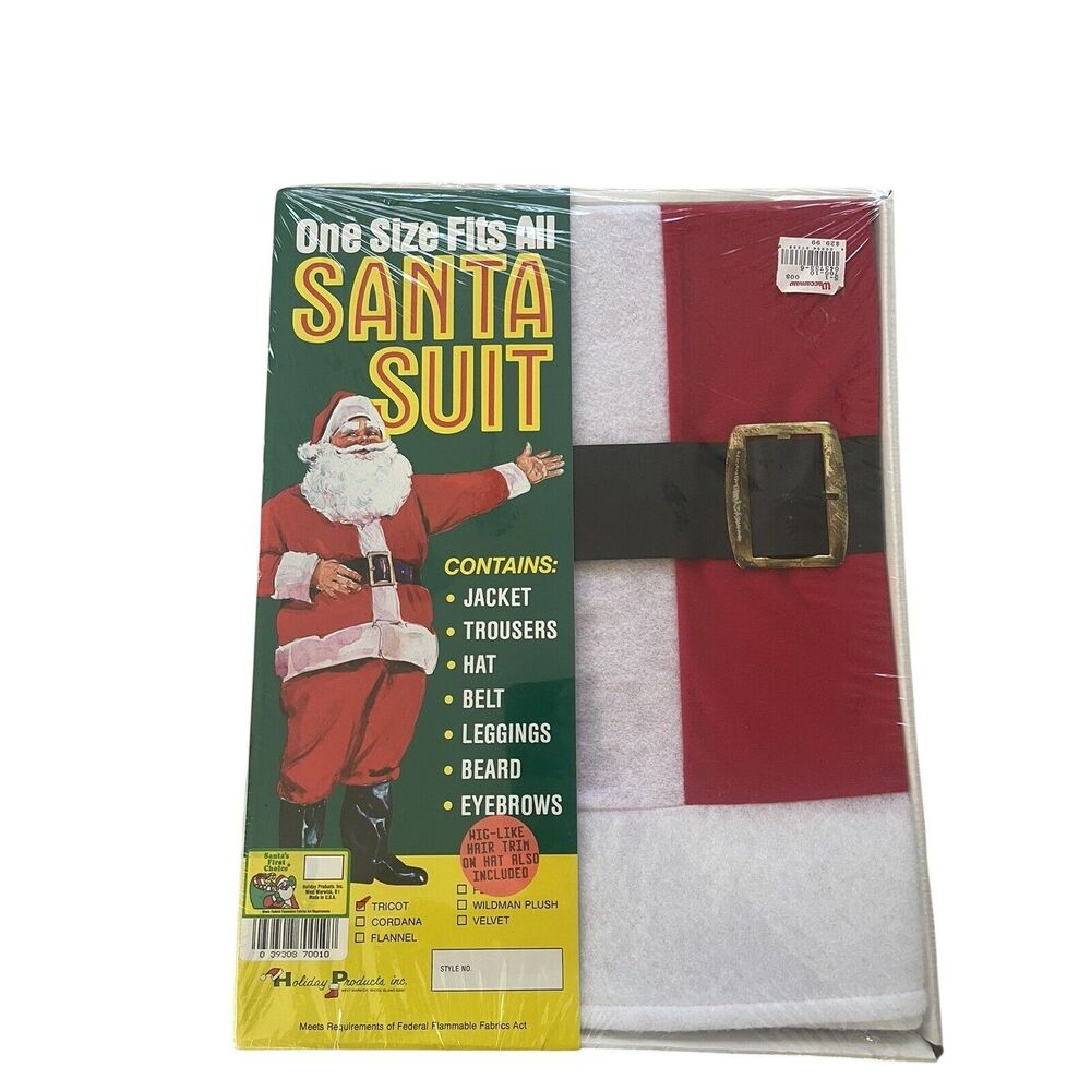 One Size Fits All Santa Suit Costume Jacket Trousers Hat Belt Beard Eyebrows